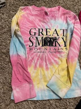 Great Smoky Mountains Tie-Dye Long Sleeve Kids Shirt - Pink/Yellow/Blue